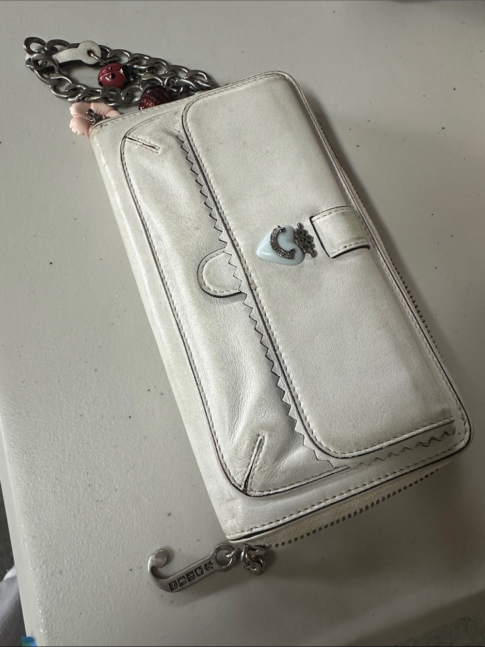 Juicy Couture White Leather Chain-Accent Wallet
